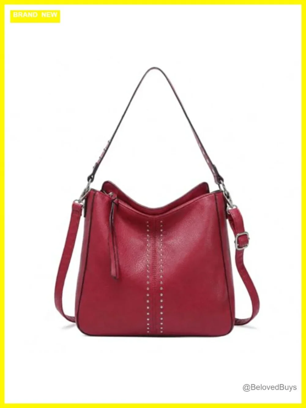 Vegan Leather Hobo Bag with Metal Studs - Crossbody Shoulder Purse Large